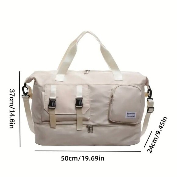 Sage Green and Pink Large Travel Duffel Bag w/ Adjustable strap Shoe Compartment - Picture 3 of 5